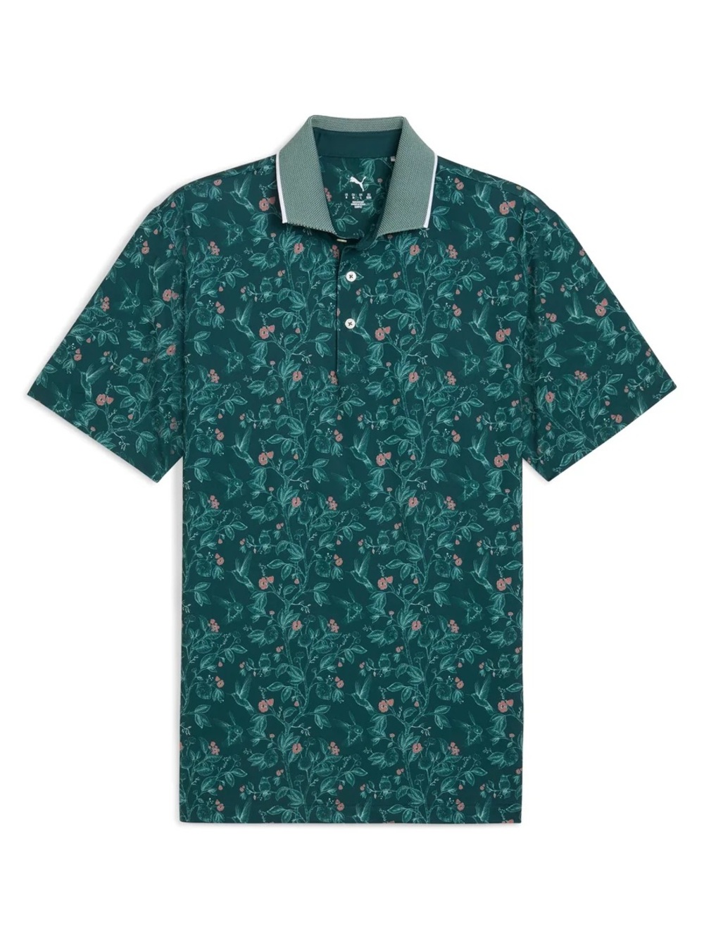 Puma MATTR Humming Teal Floral-Print Polo with Contrast Collar